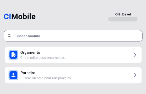 Tela do app CiMobile, desenvolvido em Flutter