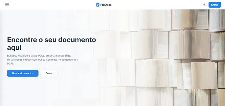 Tela do ProDocs, biblioteca de documentos acadêmicos com busca full-text em PDFs